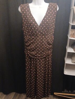 Style & Co. Brown Midi Dress with Pink Polka Dots